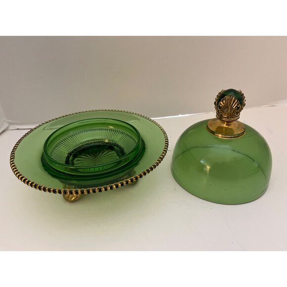 Antique Early American Pattern Glass Colorado Green Covered Butter Dish US Glass - Picture 3 of 6